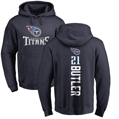 Tennessee Titans Men Navy Blue Malcolm Butler Backer NFL Football #21 Pullover Hoodie Sweatshirts->nfl t-shirts->Sports Accessory